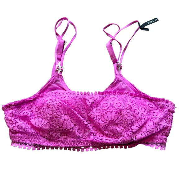 New Aerie Wireless Push Up Joy Lace Convertible Strap Bra Pink Size 36B - Picture 1 of 4